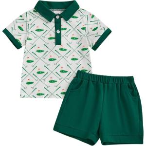 imageKuriozud Baby Boy 4th of July Outfit Baby Boys Polo Shirt American Flag Shorts Set Toddler Little Boy Fourth of July ClothesGolf Green B