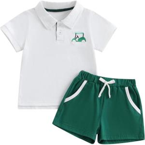 imageKuriozud Baby Boy 4th of July Outfit Baby Boys Polo Shirt American Flag Shorts Set Toddler Little Boy Fourth of July ClothesGolf Green a