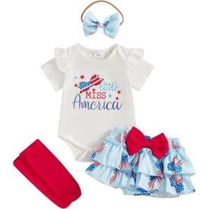 imageKuriozud My First 4th of July Outfit Baby Girl Romper Onesie BodysuitRuffle Tutu Shorts Bloomer 1st Fourth of July ClothesBlue B