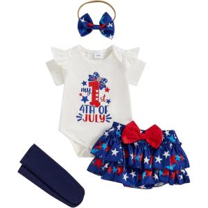 imageKuriozud My First 4th of July Outfit Baby Girl Romper Onesie BodysuitRuffle Tutu Shorts Bloomer 1st Fourth of July ClothesBlue C
