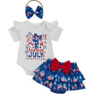 imageKuriozud My First 4th of July Outfit Baby Girl Romper Onesie BodysuitRuffle Tutu Shorts Bloomer 1st Fourth of July ClothesBlue D