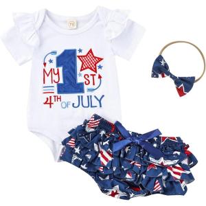 imageKuriozud My First 4th of July Outfit Baby Girl Romper Onesie BodysuitRuffle Tutu Shorts Bloomer 1st Fourth of July ClothesBlue a