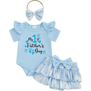 imageKuriozud My First 4th of July Outfit Baby Girl Romper Onesie BodysuitRuffle Tutu Shorts Bloomer 1st Fourth of July ClothesFathers Day Blue
