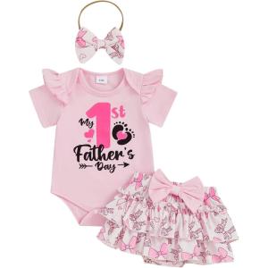 imageKuriozud My First 4th of July Outfit Baby Girl Romper Onesie BodysuitRuffle Tutu Shorts Bloomer 1st Fourth of July ClothesFathers Day Pink