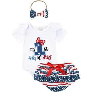 imageKuriozud My First 4th of July Outfit Baby Girl Romper Onesie BodysuitRuffle Tutu Shorts Bloomer 1st Fourth of July ClothesMy 1st 4th of July