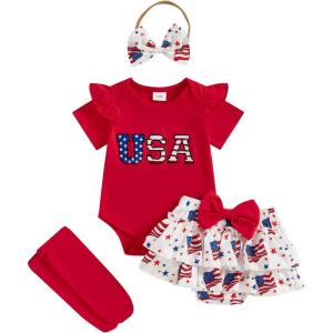 imageKuriozud My First 4th of July Outfit Baby Girl Romper Onesie BodysuitRuffle Tutu Shorts Bloomer 1st Fourth of July ClothesRed