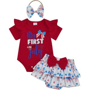 imageKuriozud My First 4th of July Outfit Baby Girl Romper Onesie BodysuitRuffle Tutu Shorts Bloomer 1st Fourth of July ClothesRed C