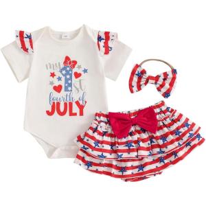 imageKuriozud My First 4th of July Outfit Baby Girl Romper Onesie BodysuitRuffle Tutu Shorts Bloomer 1st Fourth of July ClothesRed a