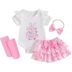 imageKuriozud My First 4th of July Outfit Baby Girl Romper Onesie BodysuitRuffle Tutu Shorts Bloomer 1st Fourth of July ClothesWhite Pink My 1st Easter