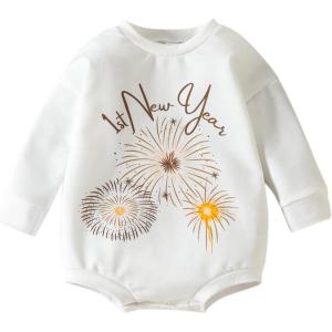 imageKuriozud Newborn Baby Boy Girl Bubble Romper Funny Letter Long Sleeve Oversized Sweater Tops Fall Winter Clothes1st New Years