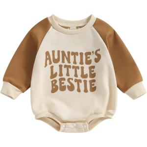 imageKuriozud Newborn Baby Boy Girl Bubble Romper Funny Letter Long Sleeve Oversized Sweater Tops Fall Winter ClothesAunties Little Bestie