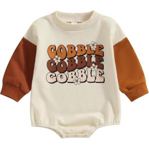 imageKuriozud Newborn Baby Boy Girl Bubble Romper Funny Letter Long Sleeve Oversized Sweater Tops Fall Winter ClothesGobble D