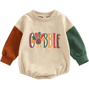 imageKuriozud Newborn Baby Boy Girl Bubble Romper Funny Letter Long Sleeve Oversized Sweater Tops Fall Winter ClothesGobble a
