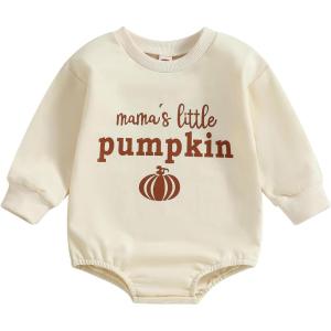 imageKuriozud Newborn Baby Boy Girl Bubble Romper Funny Letter Long Sleeve Oversized Sweater Tops Fall Winter ClothesMamas Little Pumpkin