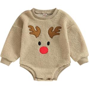 imageKuriozud Newborn Baby Boy Girl Bubble Romper Funny Letter Long Sleeve Oversized Sweater Tops Fall Winter ClothesReindeer B Khaki