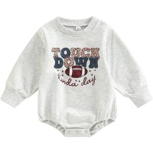 imageKuriozud Newborn Baby Boy Girl Bubble Romper Funny Letter Long Sleeve Oversized Sweater Tops Fall Winter ClothesTouchdown Kinda Day