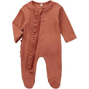 imageKuriozud Newborn Baby Girl Boy Footie Romper One Piece Jumpsuit Sleeper Infant ClothesRuffle Zipper Footie Orangered