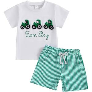 imageKuriozud Toddler Baby Boy Golf Outfit Short Sleeve T Shirt Top And Shorts Set Spring Summer ClothesFarm Boy Green