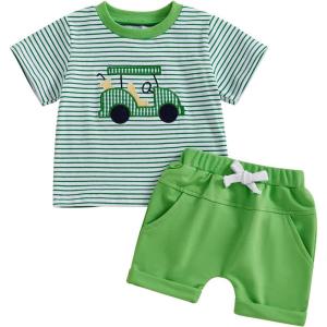 imageKuriozud Toddler Baby Boy Golf Outfit Short Sleeve T Shirt Top And Shorts Set Spring Summer ClothesGreen Shirt Green Shorts