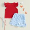 imageKuriozud 4th Of July Baby Boy Girl Outfit Toddler USA Flag Tshirt Top And Plaid Shorts 2pcs Set Fourth Of July ClothesAmerican Flag Plaidred