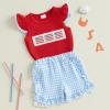imageKuriozud 4th Of July Baby Boy Girl Outfit Toddler USA Flag Tshirt Top And Plaid Shorts 2pcs Set Fourth Of July ClothesAmerican Flag Plaidred