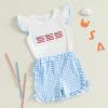 imageKuriozud 4th Of July Baby Boy Girl Outfit Toddler USA Flag Tshirt Top And Plaid Shorts 2pcs Set Fourth Of July ClothesAmerican Flag Plaidwhite