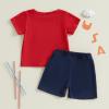 imageKuriozud 4th Of July Baby Boy Girl Outfit Toddler USA Flag Tshirt Top And Plaid Shorts 2pcs Set Fourth Of July ClothesAmerican Flagred