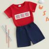 imageKuriozud 4th Of July Baby Boy Girl Outfit Toddler USA Flag Tshirt Top And Plaid Shorts 2pcs Set Fourth Of July ClothesAmerican Flagred