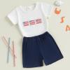 imageKuriozud 4th Of July Baby Boy Girl Outfit Toddler USA Flag Tshirt Top And Plaid Shorts 2pcs Set Fourth Of July ClothesAmerican Flagwhite