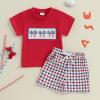 imageKuriozud 4th Of July Baby Boy Girl Outfit Toddler USA Flag Tshirt Top And Plaid Shorts 2pcs Set Fourth Of July ClothesB Bowred