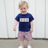 imageKuriozud 4th Of July Baby Boy Girl Outfit Toddler USA Flag Tshirt Top And Plaid Shorts 2pcs Set Fourth Of July ClothesB Starblue