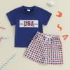 imageKuriozud 4th Of July Baby Boy Girl Outfit Toddler USA Flag Tshirt Top And Plaid Shorts 2pcs Set Fourth Of July ClothesUsablue