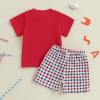 imageKuriozud 4th Of July Baby Boy Girl Outfit Toddler USA Flag Tshirt Top And Plaid Shorts 2pcs Set Fourth Of July ClothesUsared