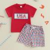 imageKuriozud 4th Of July Baby Boy Girl Outfit Toddler USA Flag Tshirt Top And Plaid Shorts 2pcs Set Fourth Of July ClothesUsared