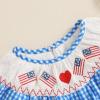 imageKuriozud 4th of July Toddler Baby Girl Outfits Bubble Romper USA Flag Onesie Bodysuit Fourth of July Smocked ClothesBlue American Flag