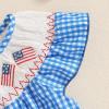 imageKuriozud 4th of July Toddler Baby Girl Outfits Bubble Romper USA Flag Onesie Bodysuit Fourth of July Smocked ClothesBlue American Flag