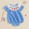imageKuriozud 4th of July Toddler Baby Girl Outfits Bubble Romper USA Flag Onesie Bodysuit Fourth of July Smocked ClothesBlue American Flag