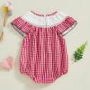 imageKuriozud 4th of July Toddler Baby Girl Outfits Bubble Romper USA Flag Onesie Bodysuit Fourth of July Smocked ClothesRed American Flag