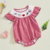 imageKuriozud 4th of July Toddler Baby Girl Outfits Bubble Romper USA Flag Onesie Bodysuit Fourth of July Smocked ClothesRed American Flag