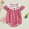 imageKuriozud 4th of July Toddler Baby Girl Outfits Bubble Romper USA Flag Onesie Bodysuit Fourth of July Smocked ClothesRed American Flag