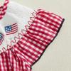 imageKuriozud 4th of July Toddler Baby Girl Outfits Bubble Romper USA Flag Onesie Bodysuit Fourth of July Smocked ClothesRed American Flag