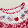 imageKuriozud 4th of July Toddler Baby Girl Outfits Bubble Romper USA Flag Onesie Bodysuit Fourth of July Smocked ClothesRed American Flag