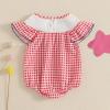 imageKuriozud 4th of July Toddler Baby Girl Outfits Bubble Romper USA Flag Onesie Bodysuit Fourth of July Smocked ClothesRed Dogamerican Flag