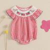 imageKuriozud 4th of July Toddler Baby Girl Outfits Bubble Romper USA Flag Onesie Bodysuit Fourth of July Smocked ClothesRed Dogamerican Flag
