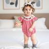 imageKuriozud 4th of July Toddler Baby Girl Outfits Bubble Romper USA Flag Onesie Bodysuit Fourth of July Smocked ClothesRed Dogamerican Flag