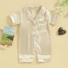 imageKuriozud Baby Girl Boy Silk Pajamas Summer Pjs Stain Onesie Romper OnePiece Jumpsuit Lapel Button Down Sleepwear 024MBeige