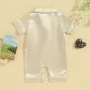 imageKuriozud Baby Girl Boy Silk Pajamas Summer Pjs Stain Onesie Romper OnePiece Jumpsuit Lapel Button Down Sleepwear 024MBeige