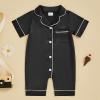 imageKuriozud Baby Girl Boy Silk Pajamas Summer Pjs Stain Onesie Romper OnePiece Jumpsuit Lapel Button Down Sleepwear 024MBlack