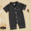imageKuriozud Baby Girl Boy Silk Pajamas Summer Pjs Stain Onesie Romper OnePiece Jumpsuit Lapel Button Down Sleepwear 024MBlack