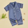 imageKuriozud Baby Girl Boy Silk Pajamas Summer Pjs Stain Onesie Romper OnePiece Jumpsuit Lapel Button Down Sleepwear 024MBlue